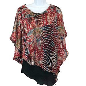 Joseph Ribkoff Silky Red Multicolor Floral Black Layered Flutter  Top Size 12